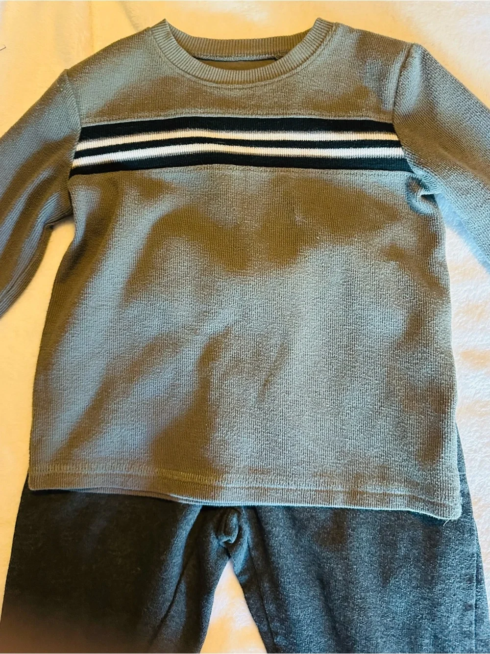 Free Planet Olive Green Stripe Knit Pajama Set with Charcoal Leggings